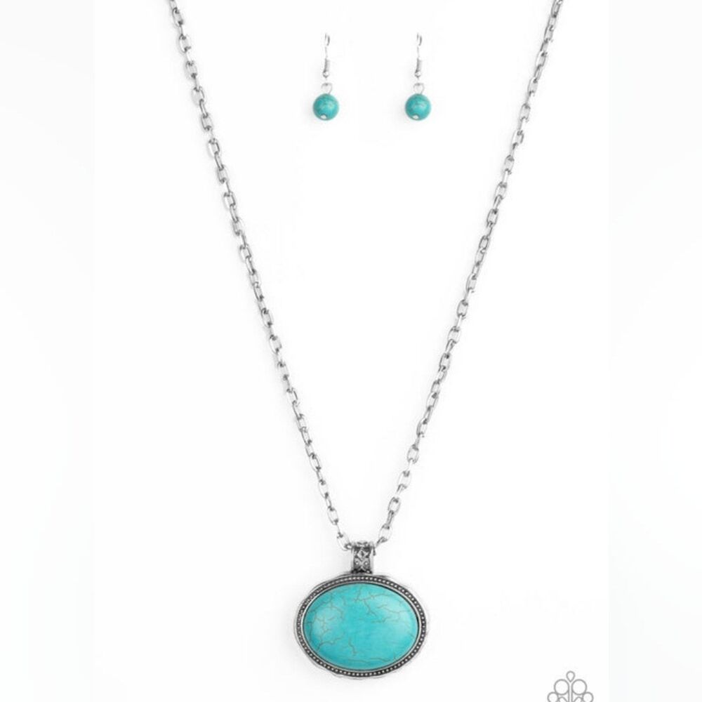 Paparazzi Sedimentary Colors Necklace and Earring Jewelry Set Turquoise Silver